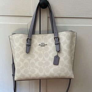Coach Cream and Gray Signature Tote